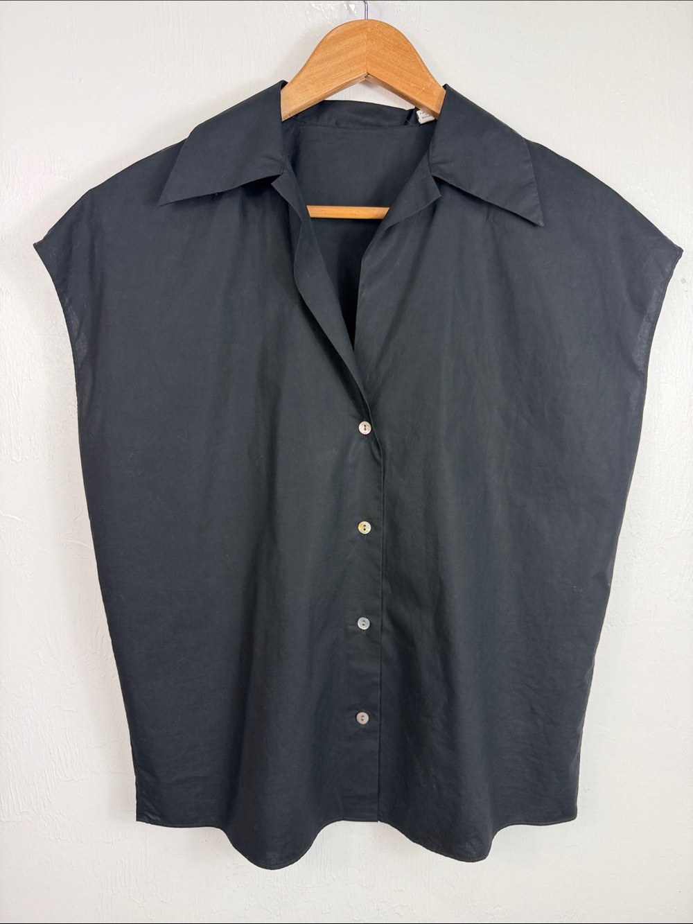 Vince Black 100% Cotton Oversized Cap Sleeve Button Down Blouse Top S - Picture 2 of 7